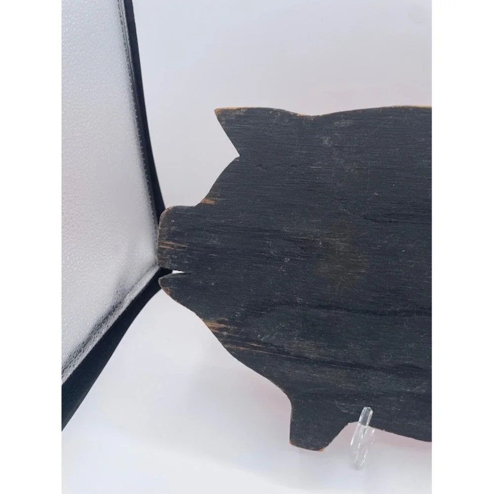 Vintage Pig Shaped Wood Wall Decor Orange Crackle Finish Farmhouse Kitchen